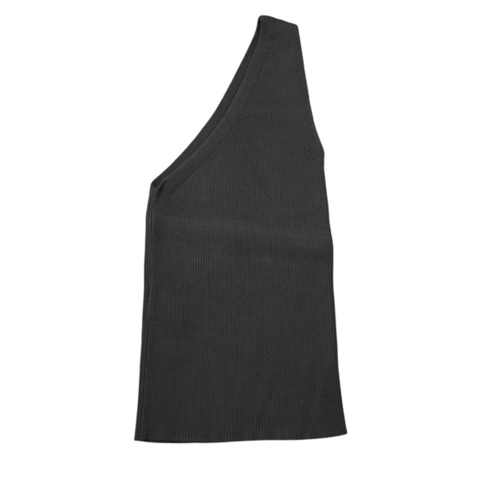 MNG Mango Size Small Black Ribbed‎ One Shoulder Asymmetrical Knit Tank Top